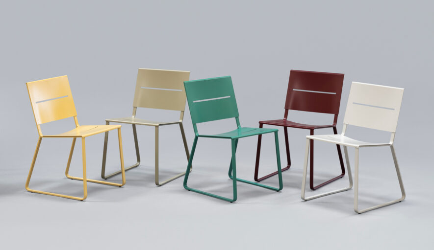 Metal chairs in different colours