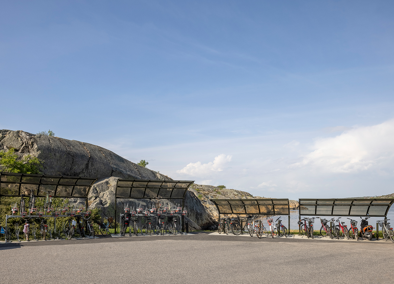Bike parking with two tiers by the sea in Björkö Sweden