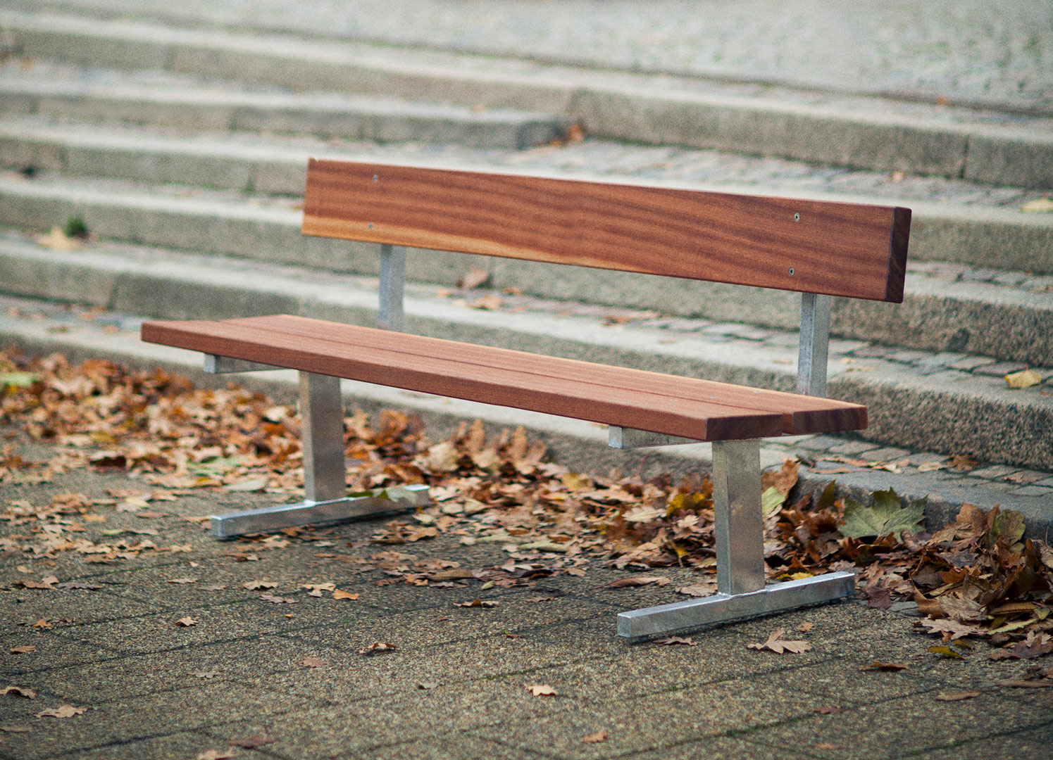 Park bench in mahogany