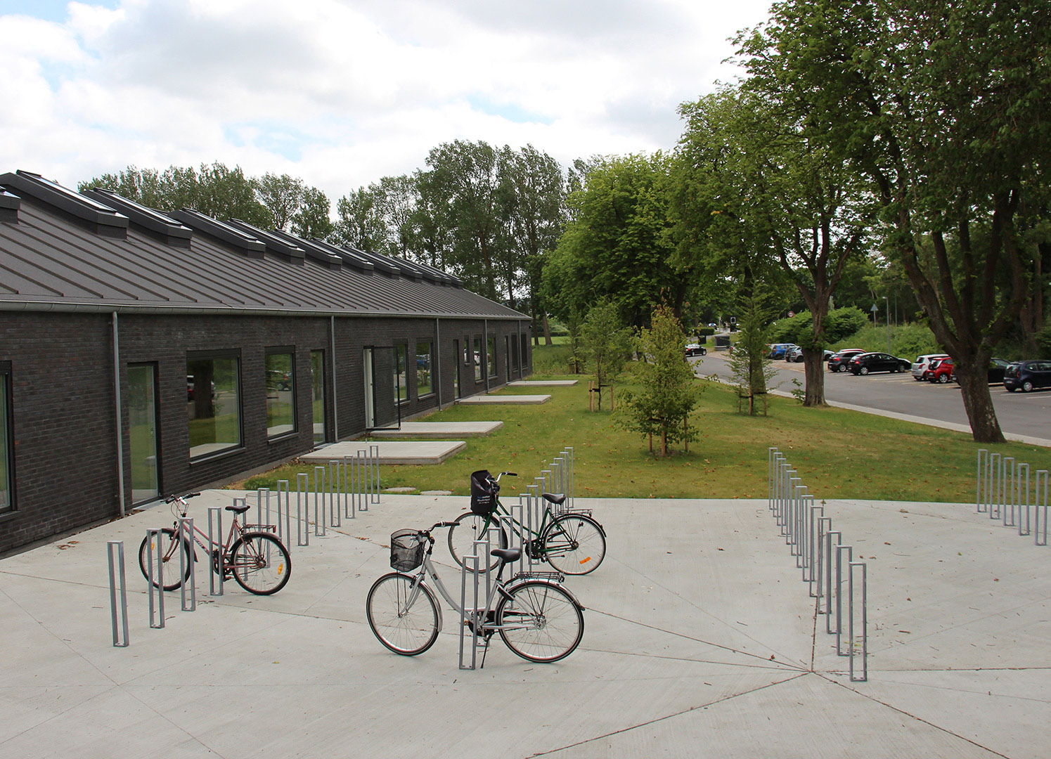 Bicycle parking lot with bicycle bollards